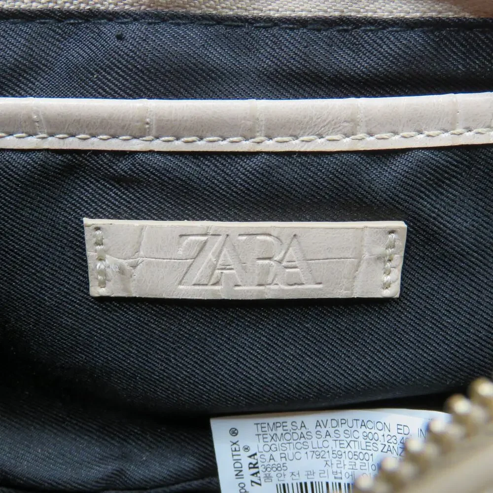 Zara Cream Croc Leather Shoulder Bag with Chunky Gold Chain Baguette Bag